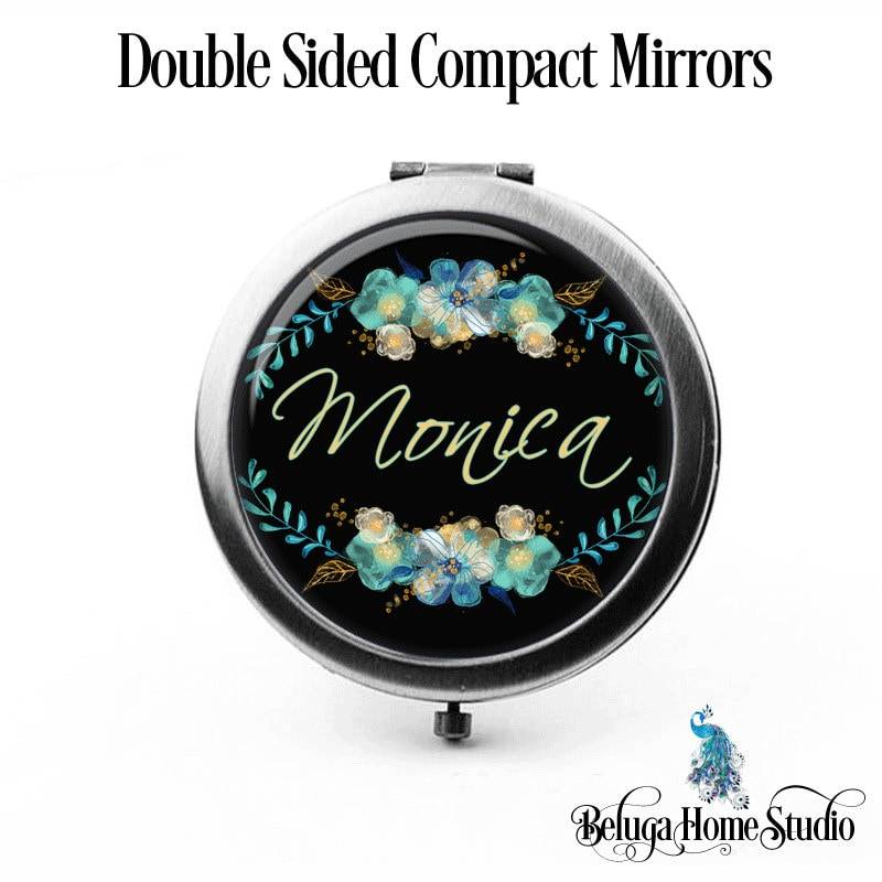 Personalisierter Kompaktspiegel Teal Golden Blue Blumen Blumenkranz Brautjungfer Geschenke Kosmetikspiegel Custom Favors Geburtstage - The Monica von Etsy - BelugaHomeStudio
