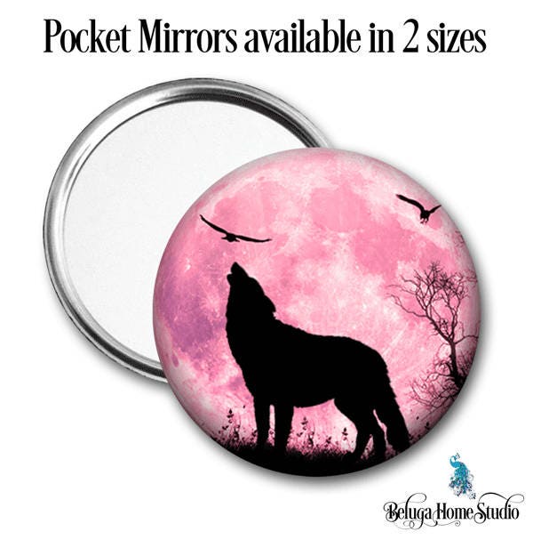 Wolf Silhouette Pink Sky Taschenspiegel - 2 Größen Erhältlich Wählen Sie 2, 25 Zoll Oder 3, 5 von Etsy - BelugaHomeStudio