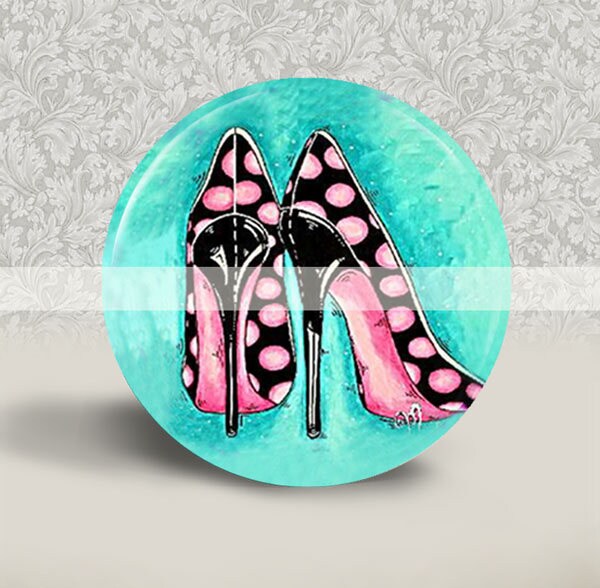 stiletto Schuhe Mit Hohen Absätzen Rosa Und Schwarze Punkte Auf Aqua Blau Hintergrund Taschenspiegel - 2 Größen Erhältlich 2, 25 Zoll Oder 3, 5 stiletto Schuhe Mit Hohen Absätzen Rosa Und Schwarze Punkte Auf Aqua Blau Hintergrund Taschenspiegel - 2 Größen Erhältlich 2, 25 Zoll Oder 3, 5 von Etsy - BelugaHomeStudio