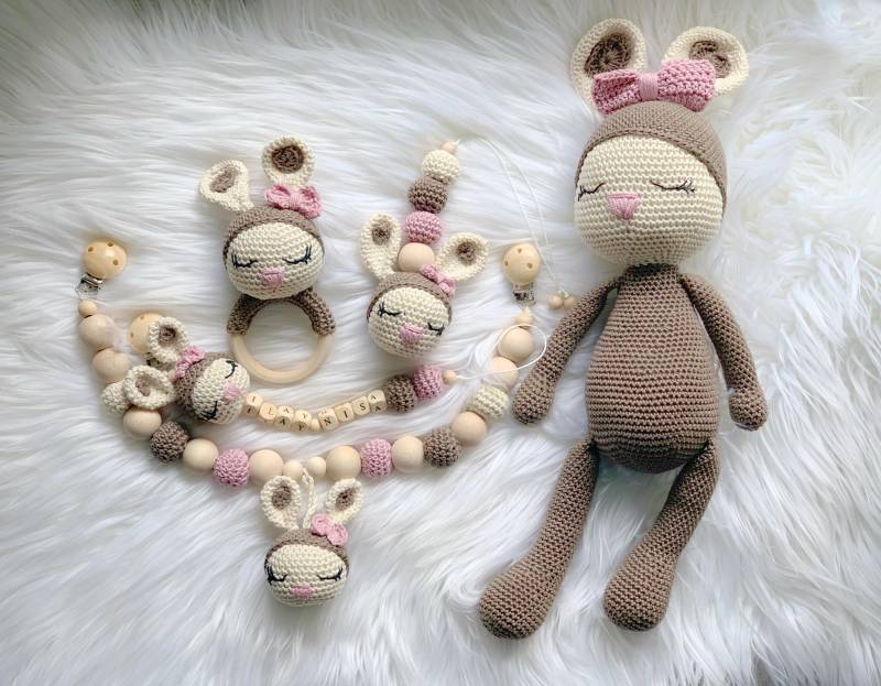 Schnullerkette Gehäkelt Hase Baby Geschenk Häkel Set Schnullerhalter Schnullerclip Kinderwagenkette Maxicosikette Rassel Babyset Babgeschenk von Etsy - BestLovelythings