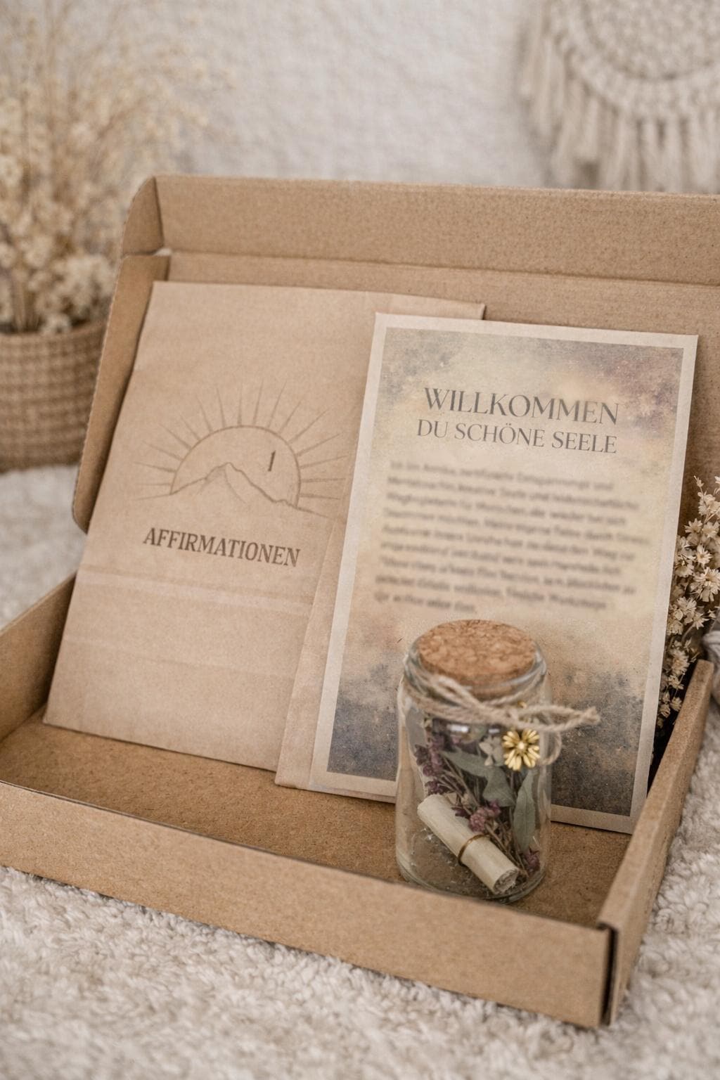 Affirmationsbox | Selfcare Geschenkset Mit Glücksglas Positive Affirmationen Achtsamkeit Geschenk Boho Ritual Set von Etsy - BetonundSeele