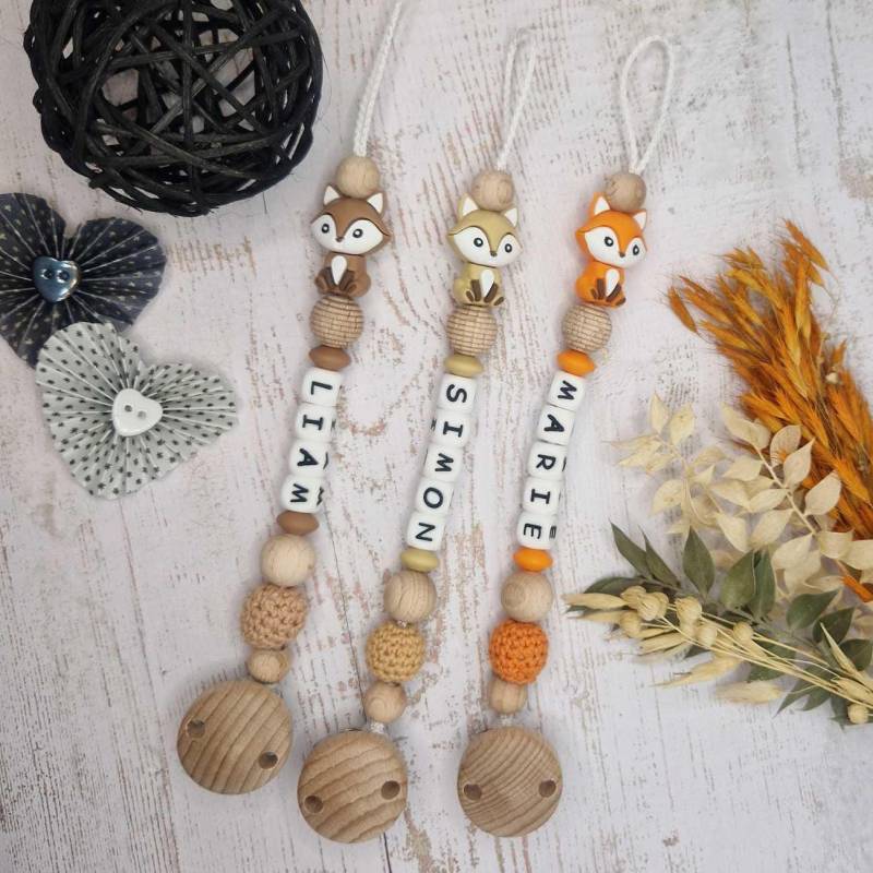 Schnullerkette Fuchs Personalisiert Mit Namen - Baby Geschenk Geburt Taufe Silikon Holz Handmade Schnullerhalter Name von Etsy - BiancasMoments