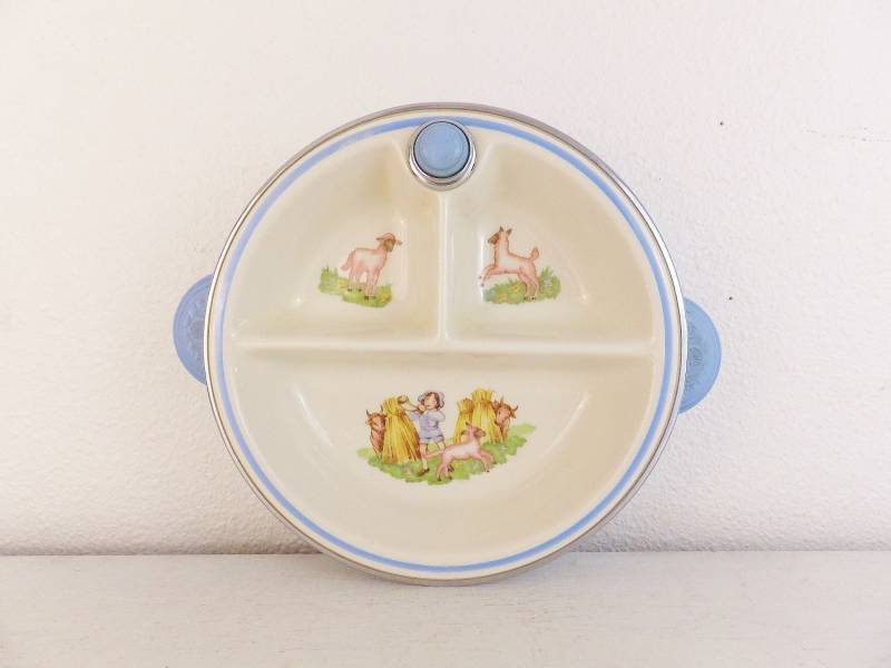 Vintage Baby Fütterungsschale Bartsch Wärmen Babyschale Kleiner Junge Blau Kinder Reim Schale Rosa Lämmer Geschenk Zur Babyparty Vtg 1950Er Jahre von Etsy - BlendedSplendid