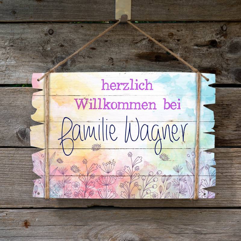 Schild "Herzlich Willkommen" - Blumen 01 Mit Deinem Wunschnamen Personalisierbar, Aus Aludibond 3mm von Etsy - BlimmelBlammel