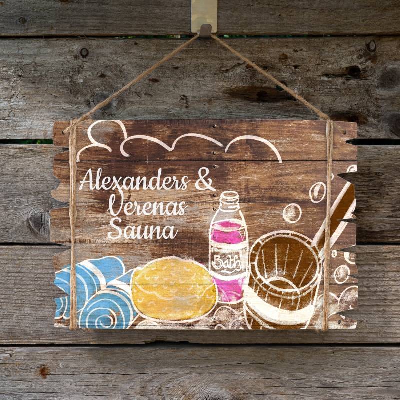 Saunaschild in Holzoptik - Mit Deinem Wunschnamen Personalisierbar 3mm Dibond von Etsy - BlimmelBlammel