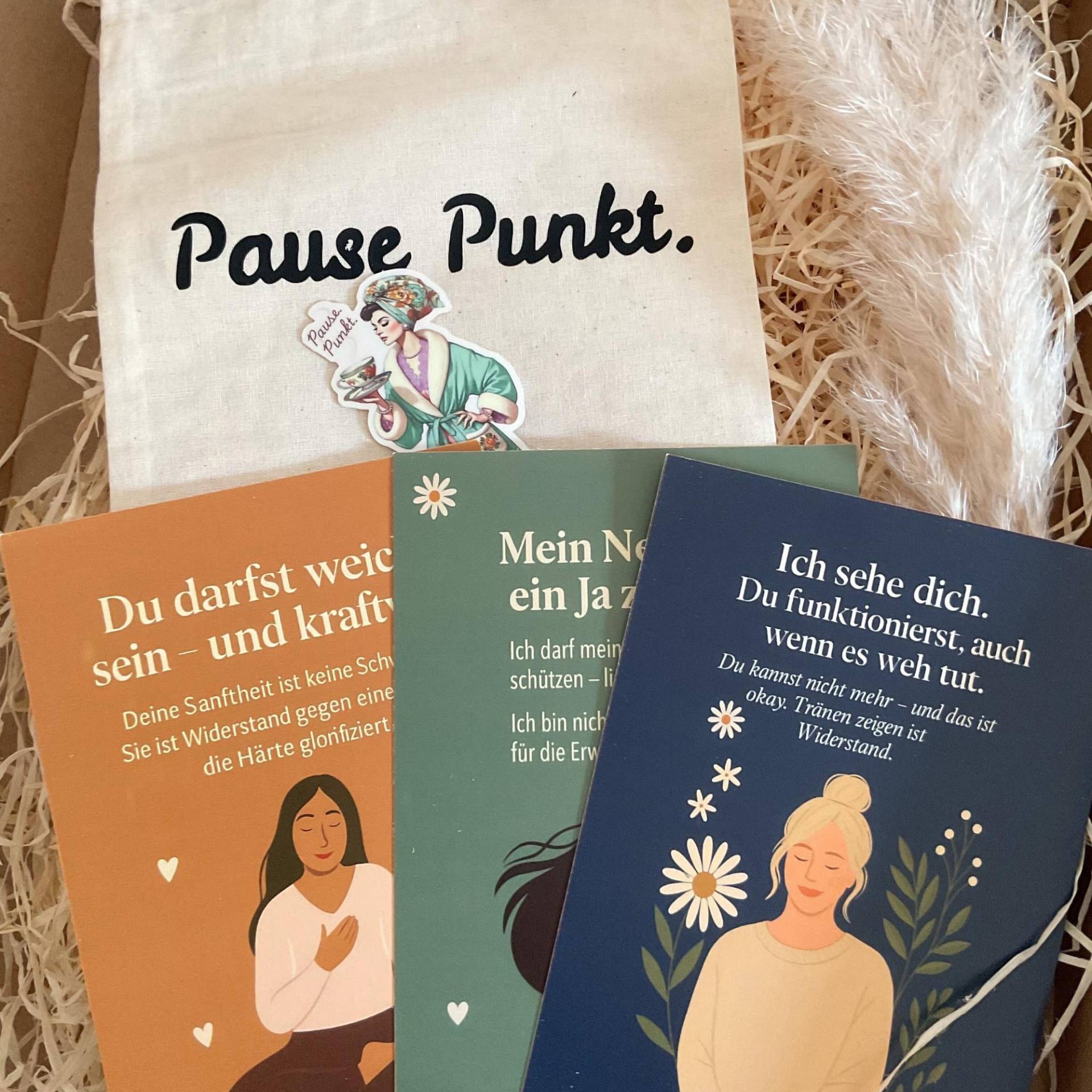 Geschenkset Pause Punkt | 3 Mutmachkarten & Beutel Mit Sticker Achtsamkeitskarten Für Frauen Kleine Aufmerksamkeit Freundin Mama von Etsy - Bloomingela