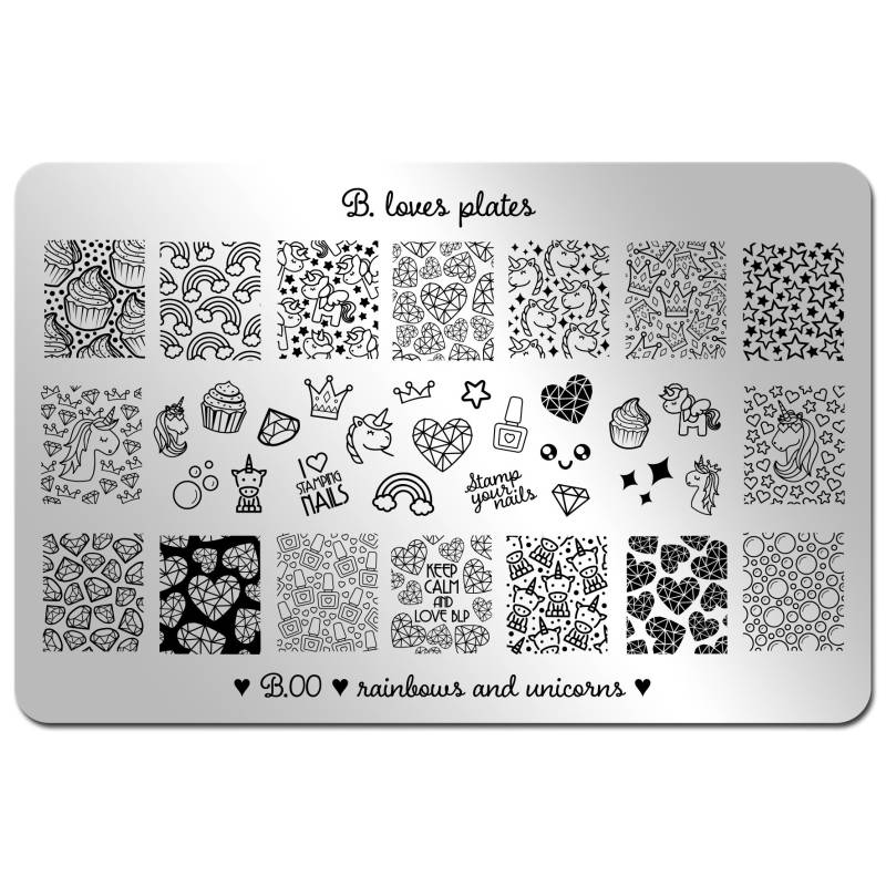 B.00 - Nagel Kunst Stamping Platte Niedlich Kawaii Nägel Regenbogen Und Einhörner von Etsy - BlovesPlates