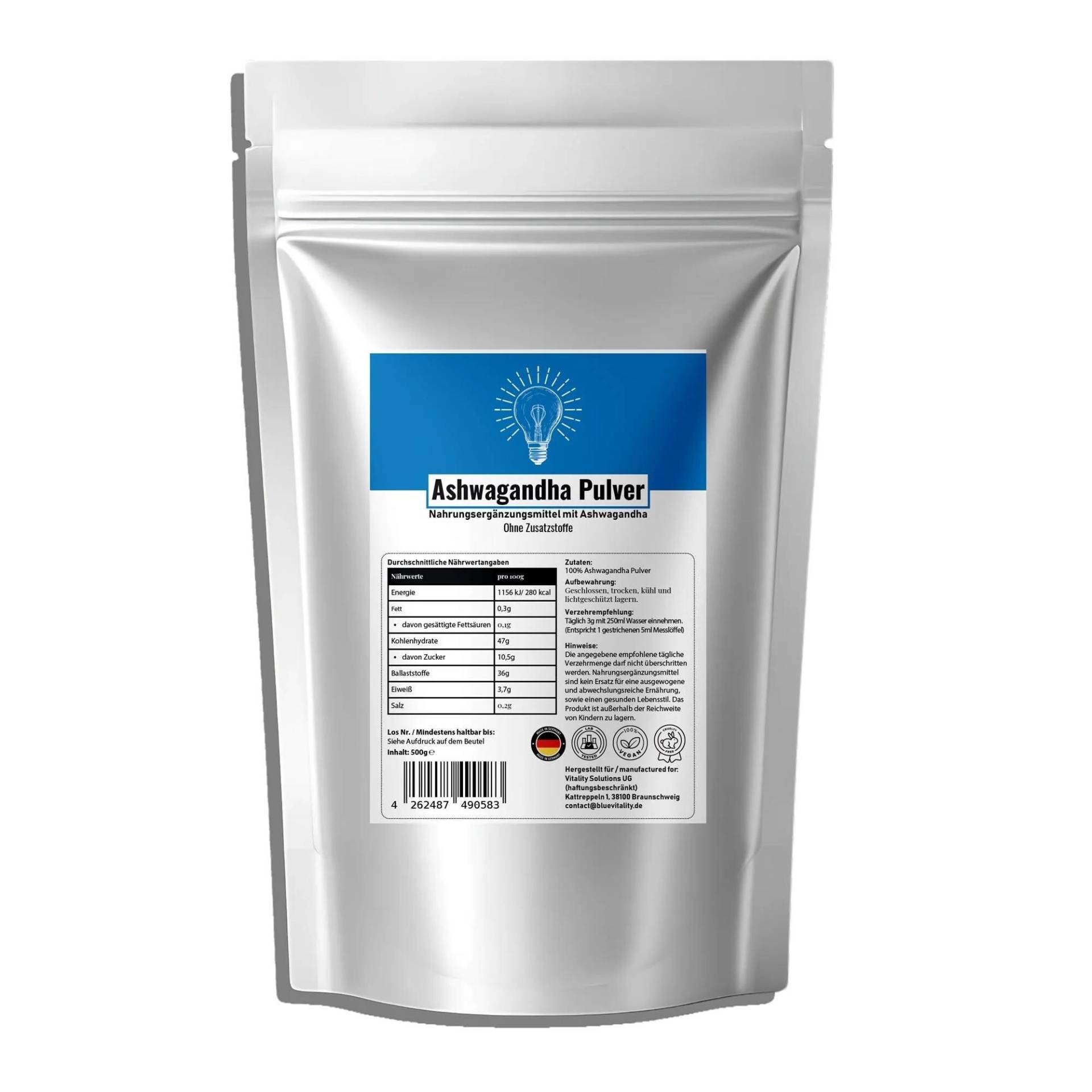 Bluevitality Ashwagandha Pulver - 500 G Im Wiederverschließbaren Doypack von Etsy - BlueVitality
