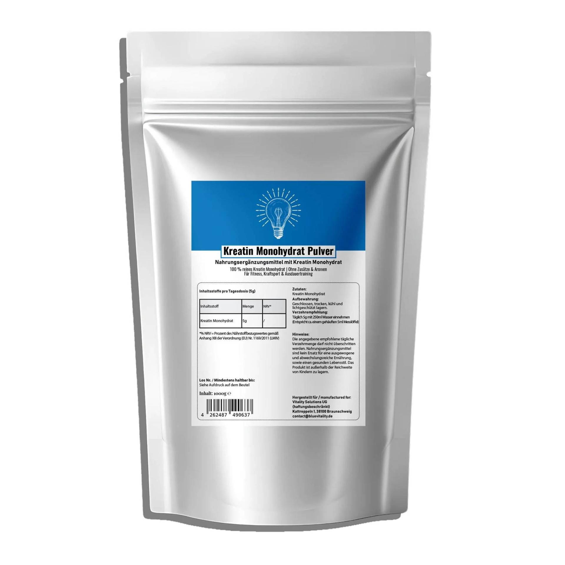 Bluevitality Kreatin Monohydrat - 1000 G Im Wiederverschließbaren Doypack von Etsy - BlueVitality