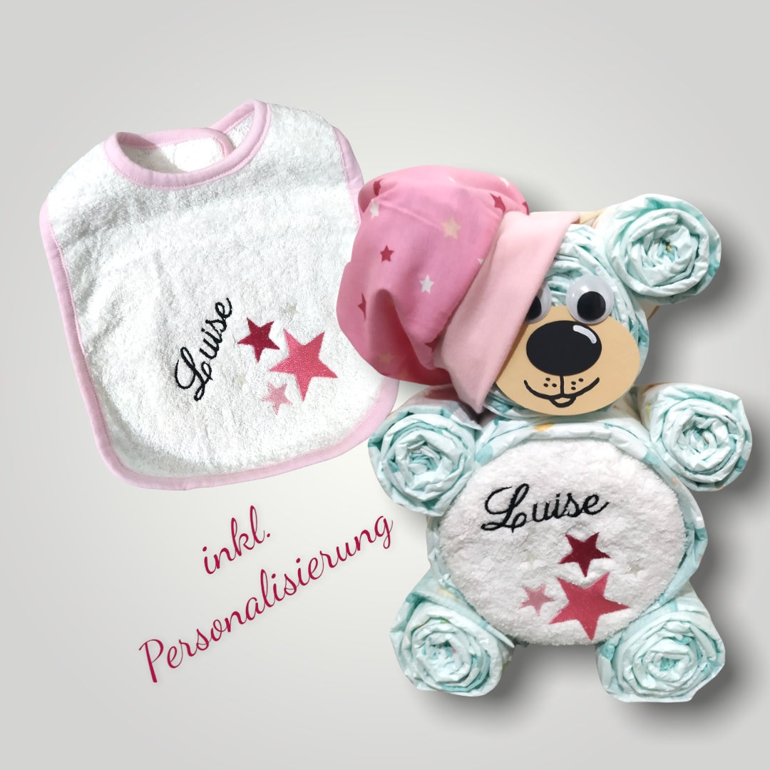 Ausgefallenes Geschenk Zur Geburt Personalisiert - Windelbär, Windeltorte, Windelgeschenk, Lätzchen Mit Namen Bestickt Stickerei Mädchen Ausgefallenes Geschenk Zur Geburt Personalisiert - Windelbär, Windeltorte, Windelgeschenk, Lätzchen Mit Namen Bestickt Stickerei Mädchen von Etsy - Blumbi