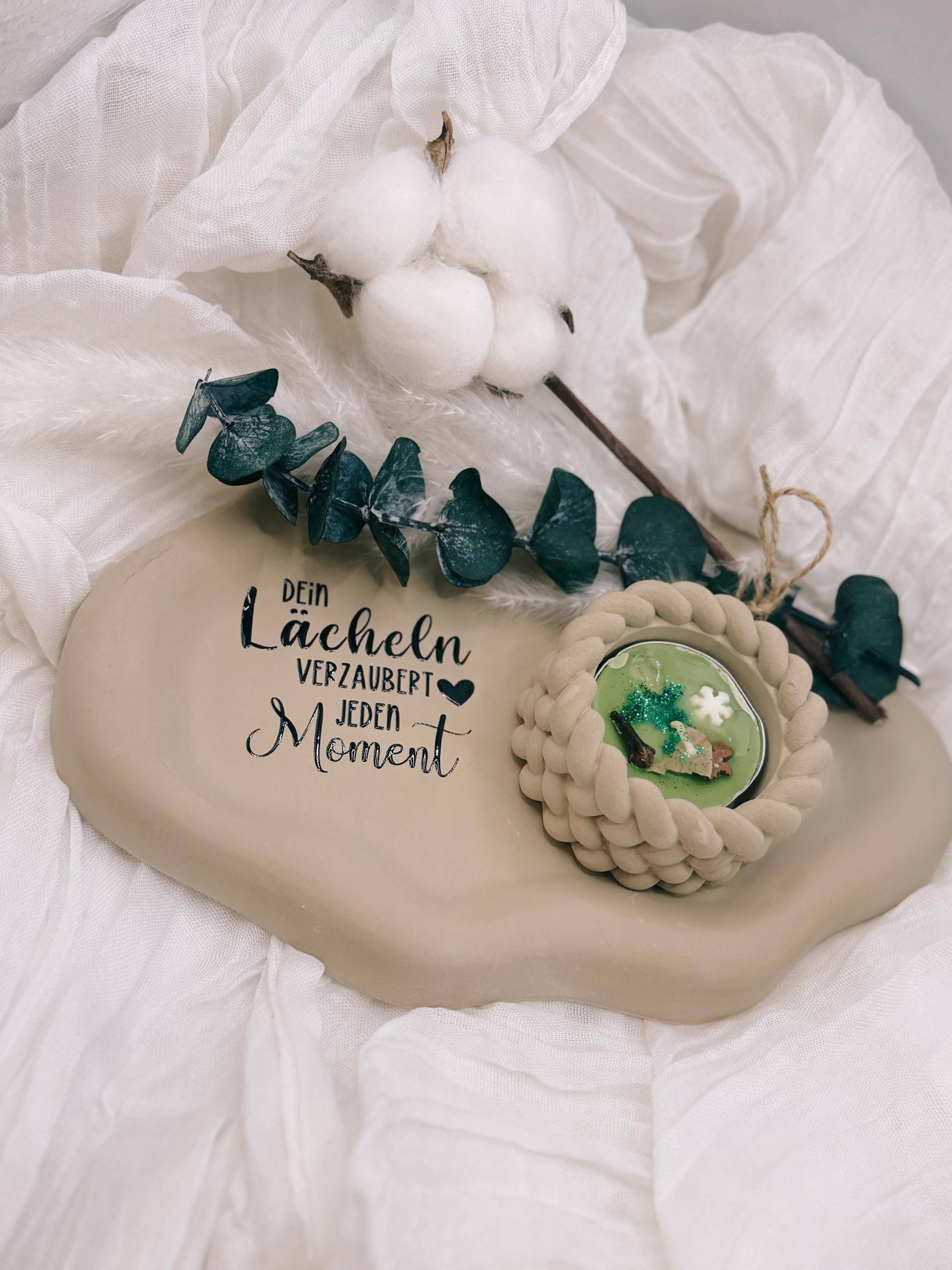 Gips-Dekoset „Dein Lächeln Verzaubert Jeden Moment" Mit Ritual-Teelicht & Trockenblumen Geschenkidee - Weihnachtsgeschenk von Etsy - BoJaLiStore