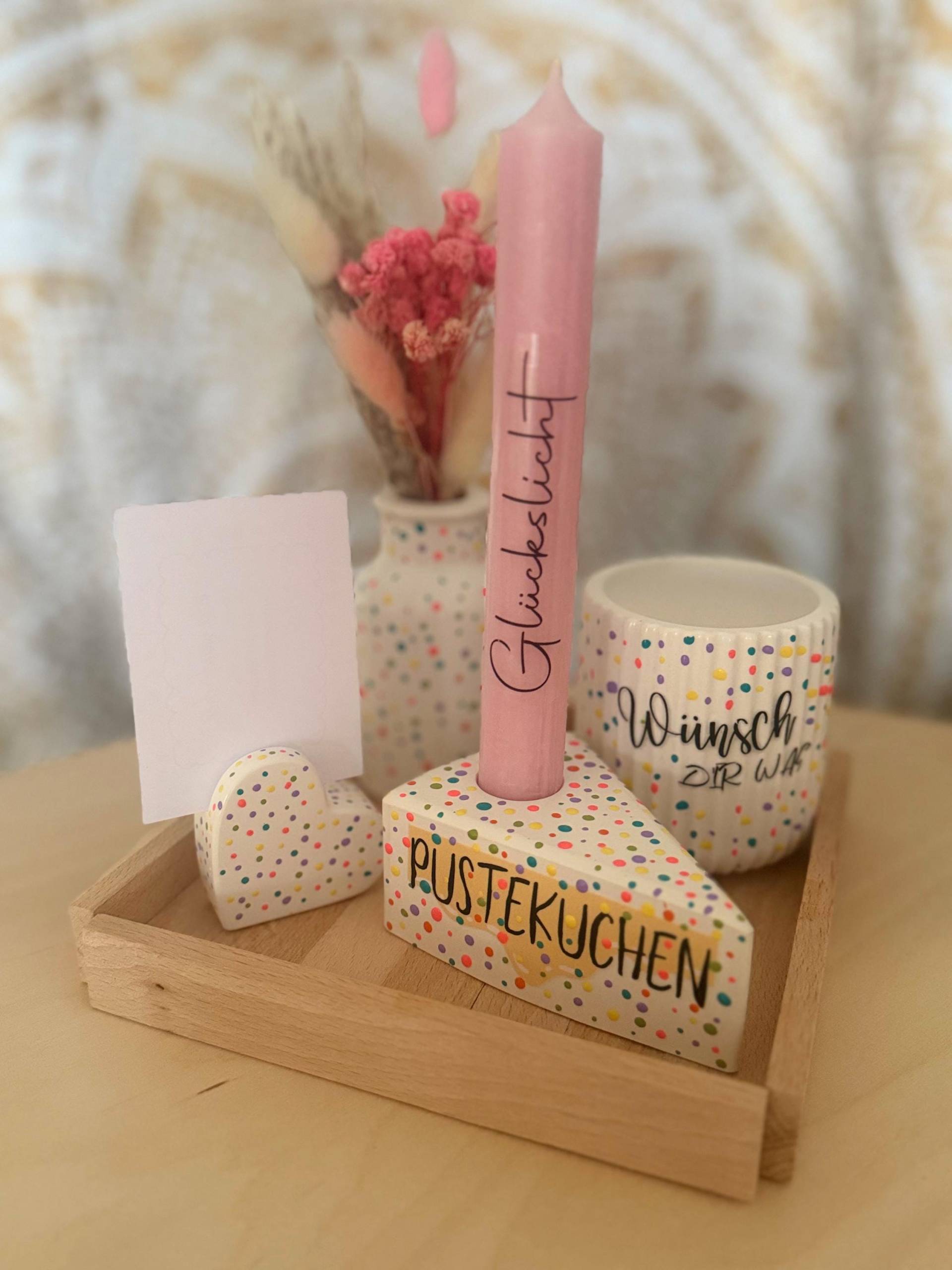 Glücks-Set Aus Gips Mit Kerze & Kartenhalter | Handbemalt Spirituelle Deko Konfetti-Gefäß Geschenk Herz Zum Geburtstag von Etsy - BoJaLiStore
