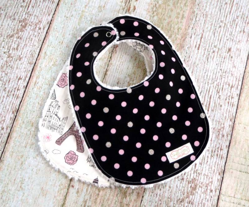 Baby Bibs - Mädchen Lätzchen Eiffelturm Polka Dot Chenille Schwarz Pink Paris Shower Geschenk von Etsy - BobbleKottzBoutique