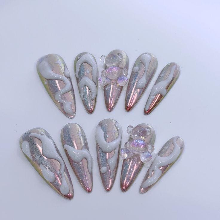 Aurora Cute Bear Press On Nails | Handmade Iridescent Nail Set With 3D Charms Kawaii Pink Glittery Art Aurora Cute Bear Press On Nails | Handmade Iridescent Nail Set With 3D Charms Kawaii Pink Glittery Art von Etsy - BohmBum