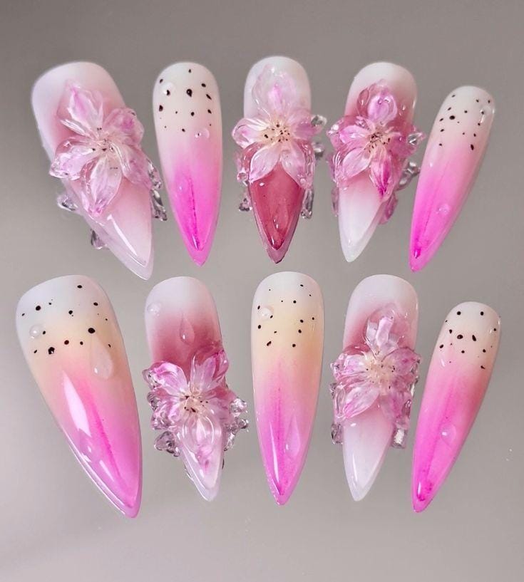 Dragon Fruit Orchid Press On Nails | Handmade Pink Tropical Nail Art Bold Summer Exotic Floral Set von Etsy - BohmBum