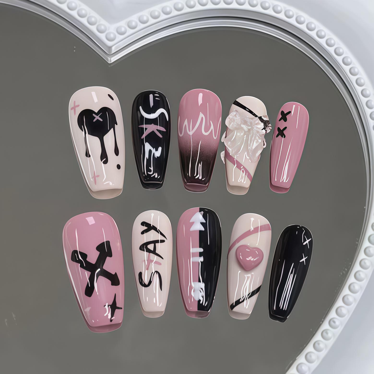 Edgy Press On Nails | Handmade Bold Nail Art Set With Graphic Patterns & Chrome Accents Unique For Statement Looks Edgy Press On Nails | Handmade Bold Nail Art Set With Graphic Patterns & Chrome Accents Unique For Statement Looks von Etsy - BohmBum