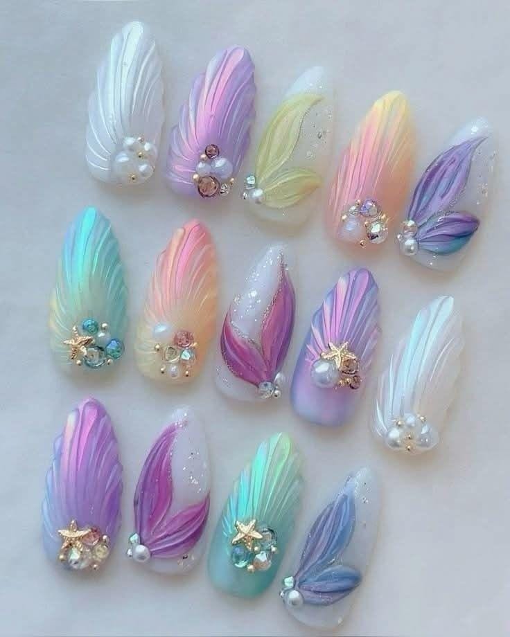 Ocean Press On Nails | Handmade Blue Mermaid With Shell & Wave Details Long Glossy Fake For Beach Or Summer Look Ocean Press On Nails | Handmade Blue Mermaid With Shell & Wave Details Long Glossy Fake For Beach Or Summer Look von Etsy - BohmBum