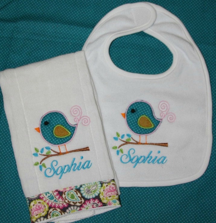 Benutzerdefinierte Applizierten Birdie Aufstoßen Tuch Und Lätzchen Set von Etsy - BoutiqfullyYours