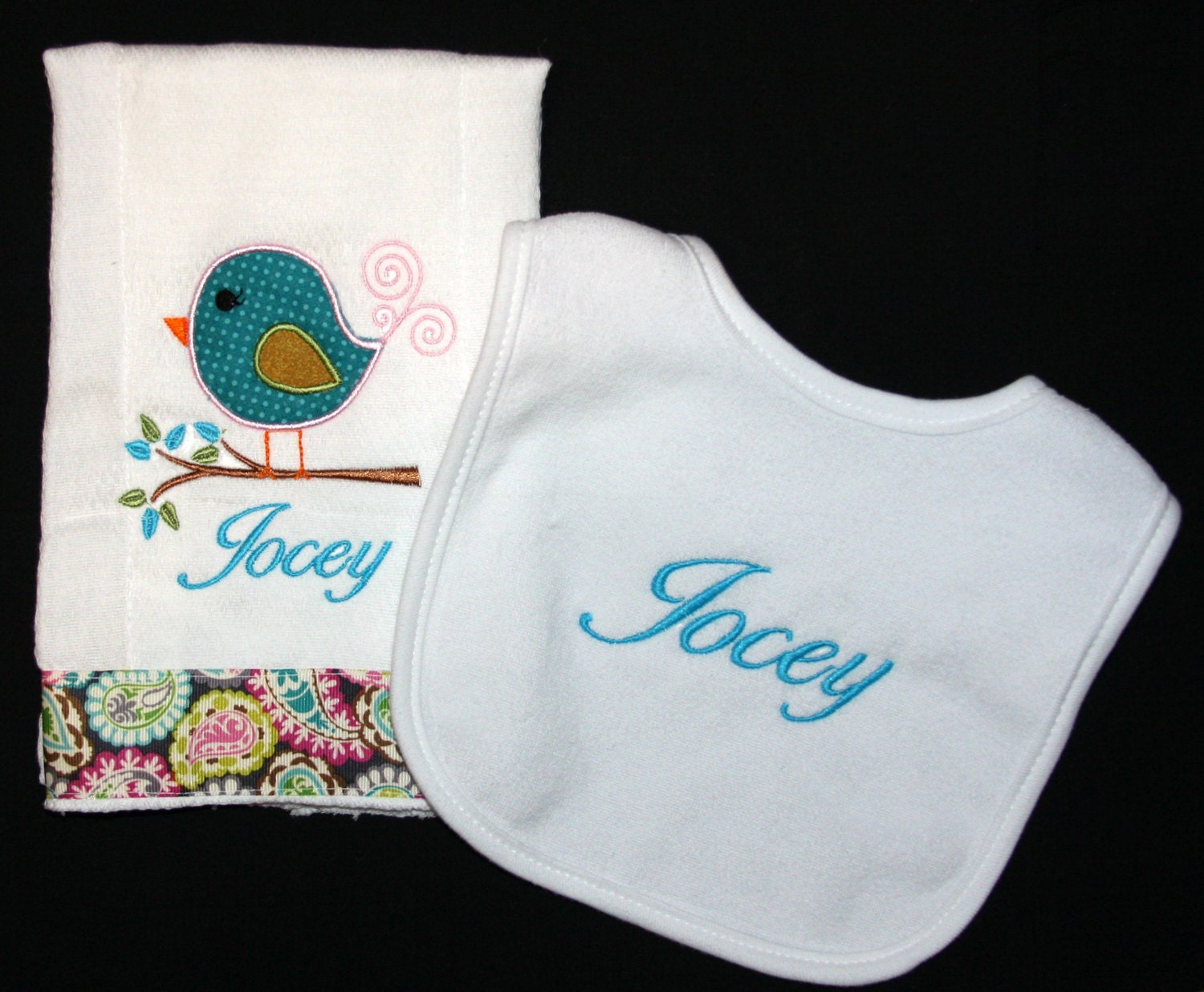 Benutzerdefinierte Applizierten Birdie Aufstoßen Tuch Und Lätzchen Set von Etsy - BoutiqfullyYours