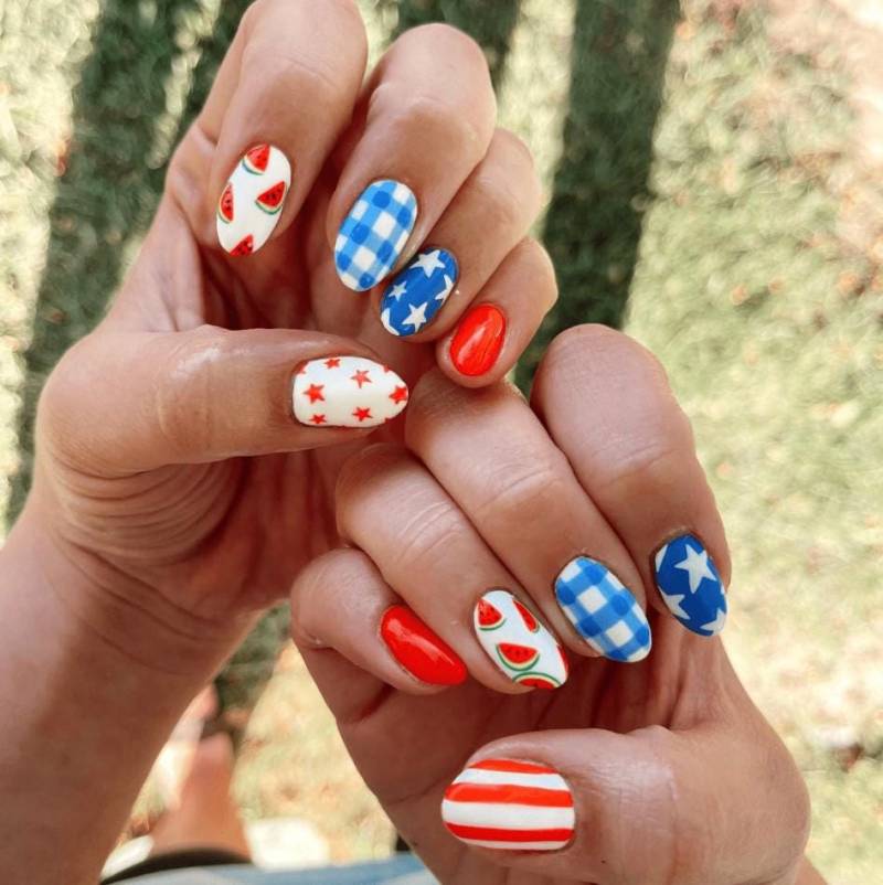 4Th Of July Set, Sparkly Press On Nails, Red, White, & Blue, Stars Stripes, Usa Holiday Nails von Etsy - BrandlDesigns