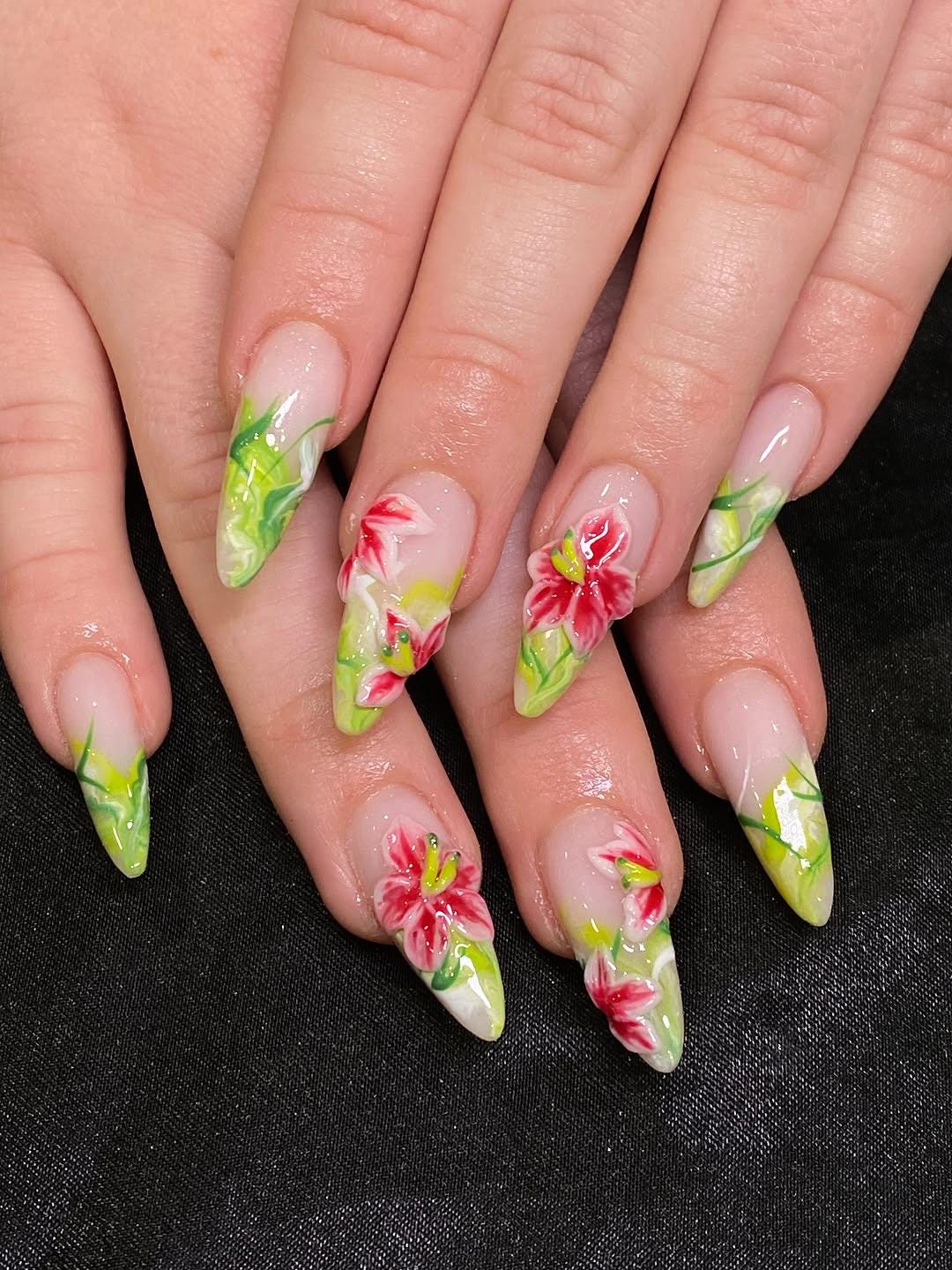 Handmade Tropical Floral Press On Nails | 3D Red Flower & Green Leaf Nail Art Summer Holiday Almond False Vibrant Vacation Handmade Tropical Floral Press On Nails | 3D Red Flower & Green Leaf Nail Art Summer Holiday Almond False Vibrant Vacation von Etsy - BrandlDesigns