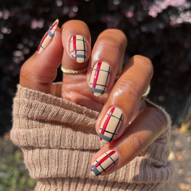 Plaid Press On Nails, On Fake Tartan Checkered Nails Set, Reusable Cozy Handmade Glue von Etsy - BrandlDesigns