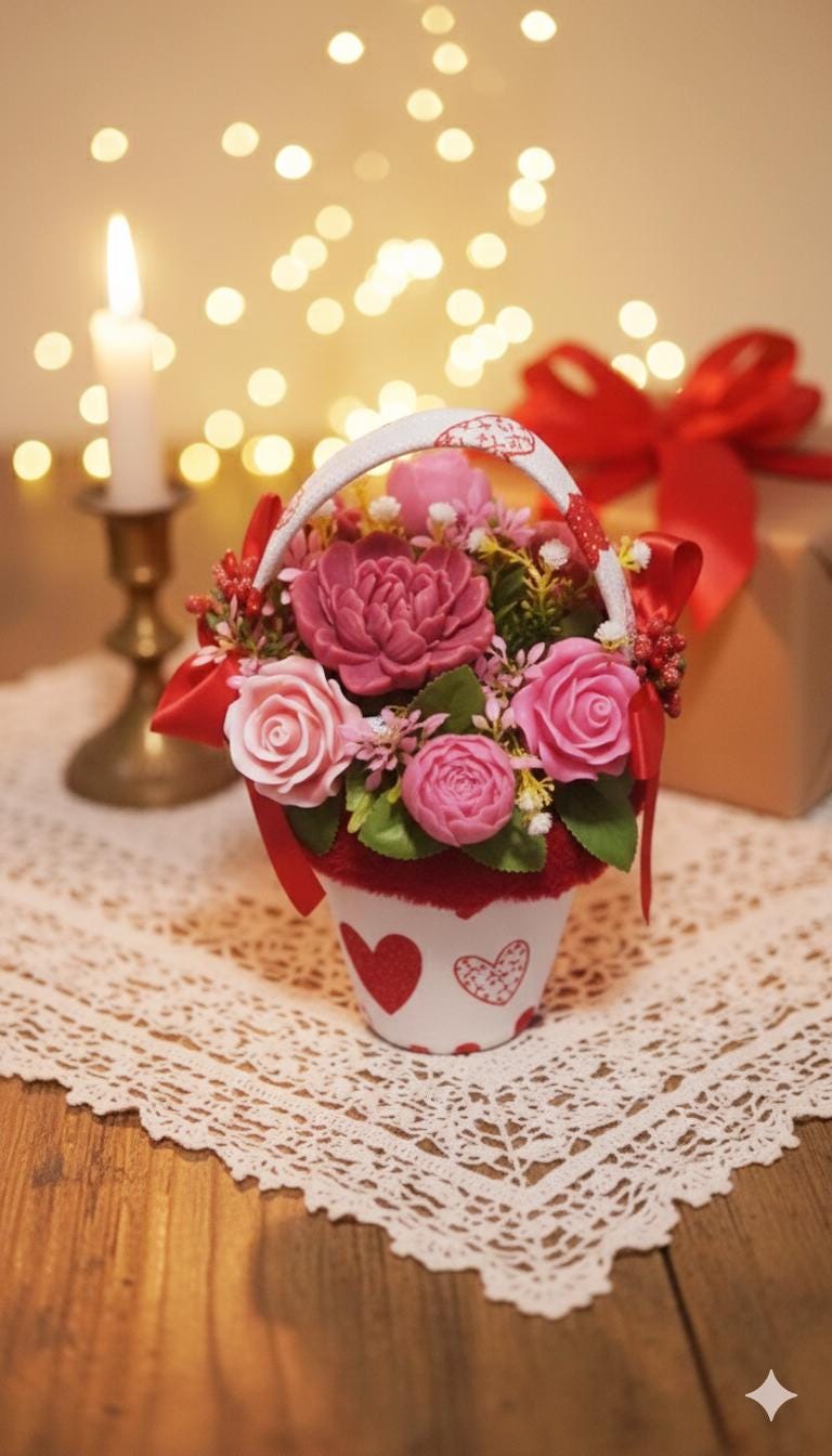 Red Velvet Everlasting Bloom Box - Custom Soap Florals in Heart-Patterned Pot Luxury Valentine's Gift For Wife Handmade Germany von Etsy - BubblePetalsDE