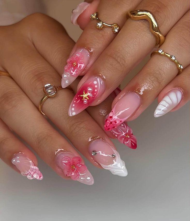 3D Pink Floral Press-On Nails - Handmade Starfish, Shell & Pearl Design, Long Glossy For Summer, Beach Events & Vacations 3D Pink Floral Press-On Nails - Handmade Starfish, Shell & Pearl Design, Long Glossy For Summer, Beach Events & Vacations von Etsy - BulczZun
