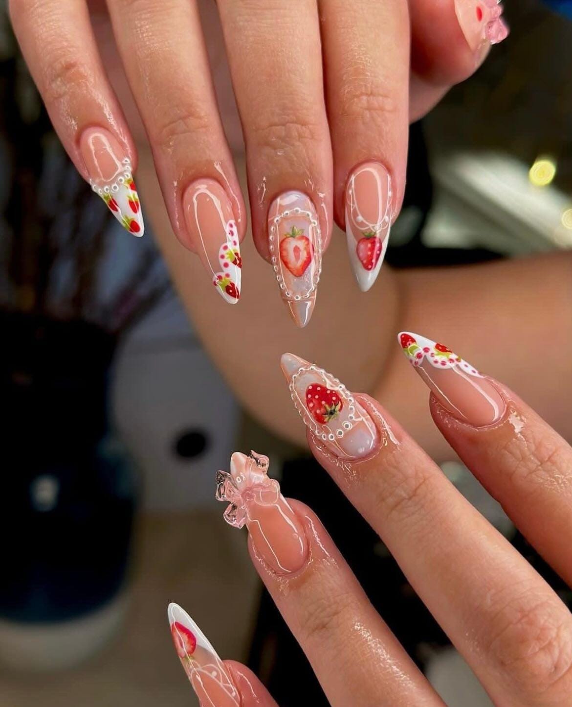 Handmade Strawberry Nails | Cute Fruit-Inspired Press On Nail Set Red & Pastel Pink Summer Art Glossy Reusable False Handmade Strawberry Nails | Cute Fruit-Inspired Press On Nail Set Red & Pastel Pink Summer Art Glossy Reusable False von Etsy - BulczZun