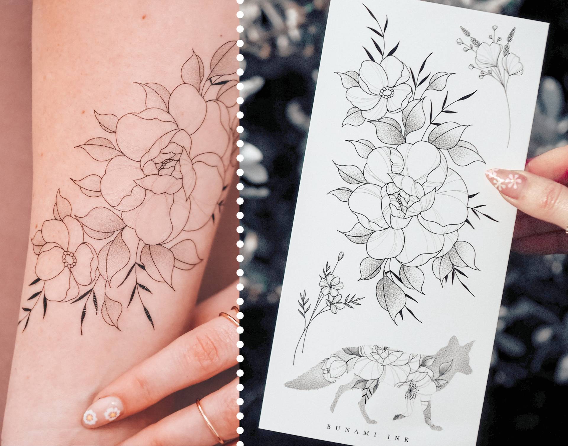 Temporäre Tattoos 4 Fuchs Wildblumen Pfingstrosen Sträußchen Florale Silhouette Temporäre Tattoos 4 Fuchs Wildblumen Pfingstrosen Sträußchen Florale Silhouette von Etsy - BunamiInk