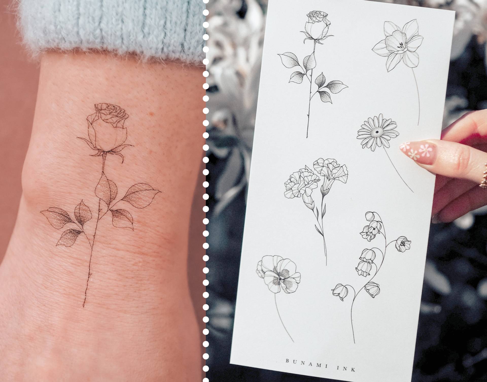 Temporäre Tattoos 6 Geburtsblumen Januar-Juni Rose Narzisse Gänseblümchen Nelke Schneeglöckchen Veilchen Temporäre Tattoos 6 Geburtsblumen Januar-Juni Rose Narzisse Gänseblümchen Nelke Schneeglöckchen Veilchen von Etsy - BunamiInk