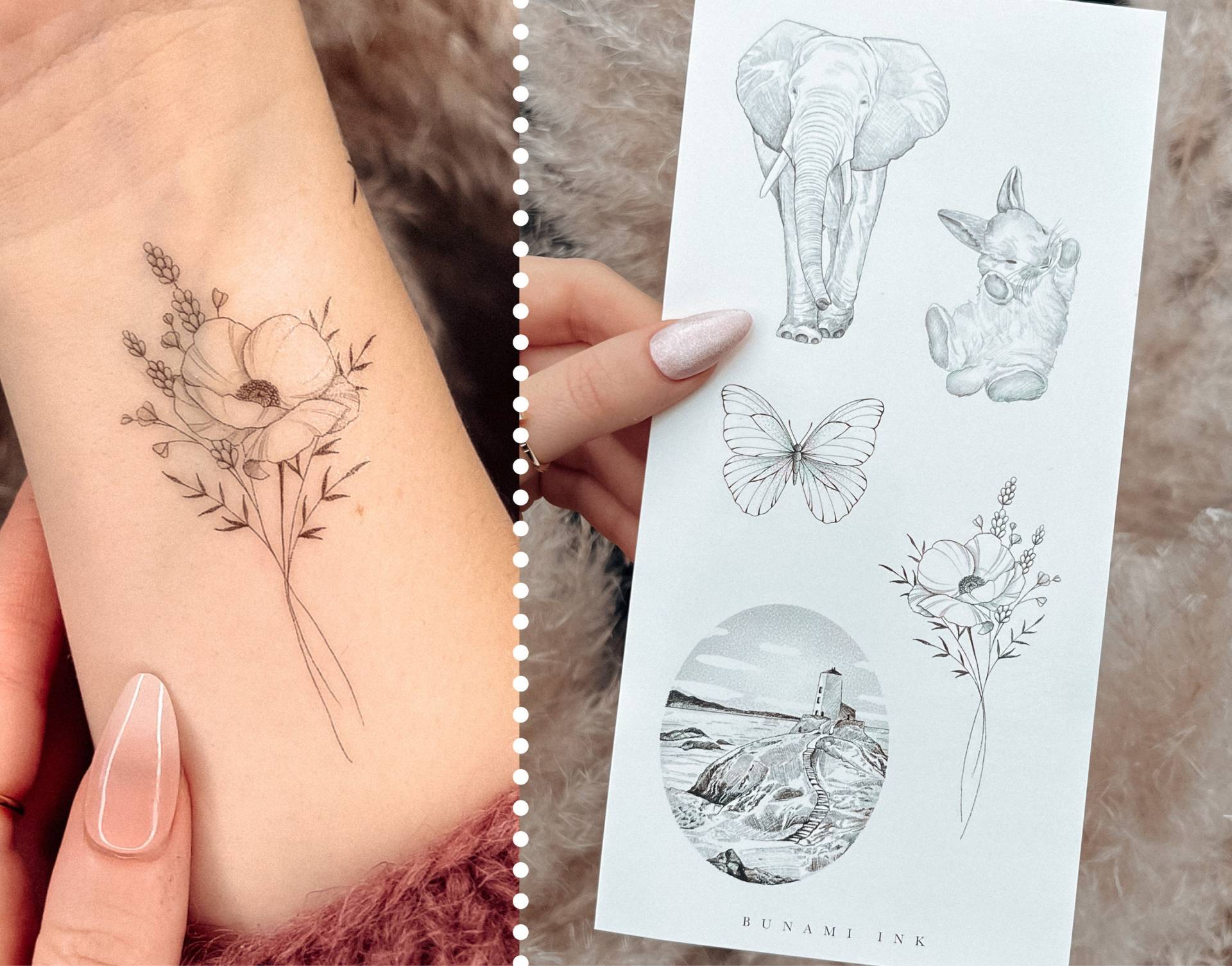 Temporäre Tattoos Elefant Häschen Leuchtturm Landschaft Meer Schmetterling Bouquet Temporäre Tattoos Elefant Häschen Leuchtturm Landschaft Meer Schmetterling Bouquet von Etsy - BunamiInk