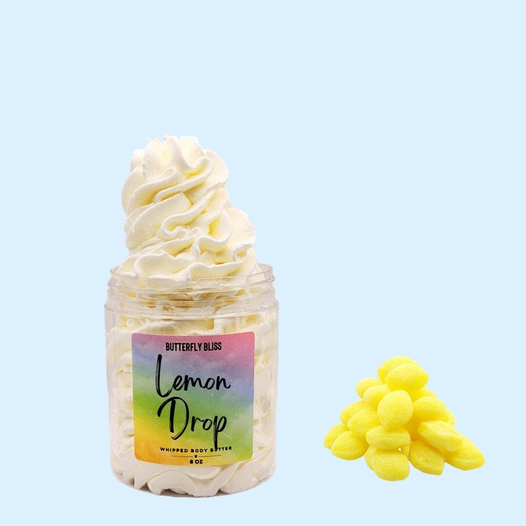 Aufgeschlagene Sheabutter | Tropfen Zitrone Körperbutter Vegane Hautpflege Gepeitscht Schlagsahne Lotion von Etsy - ButterflyBlissShop