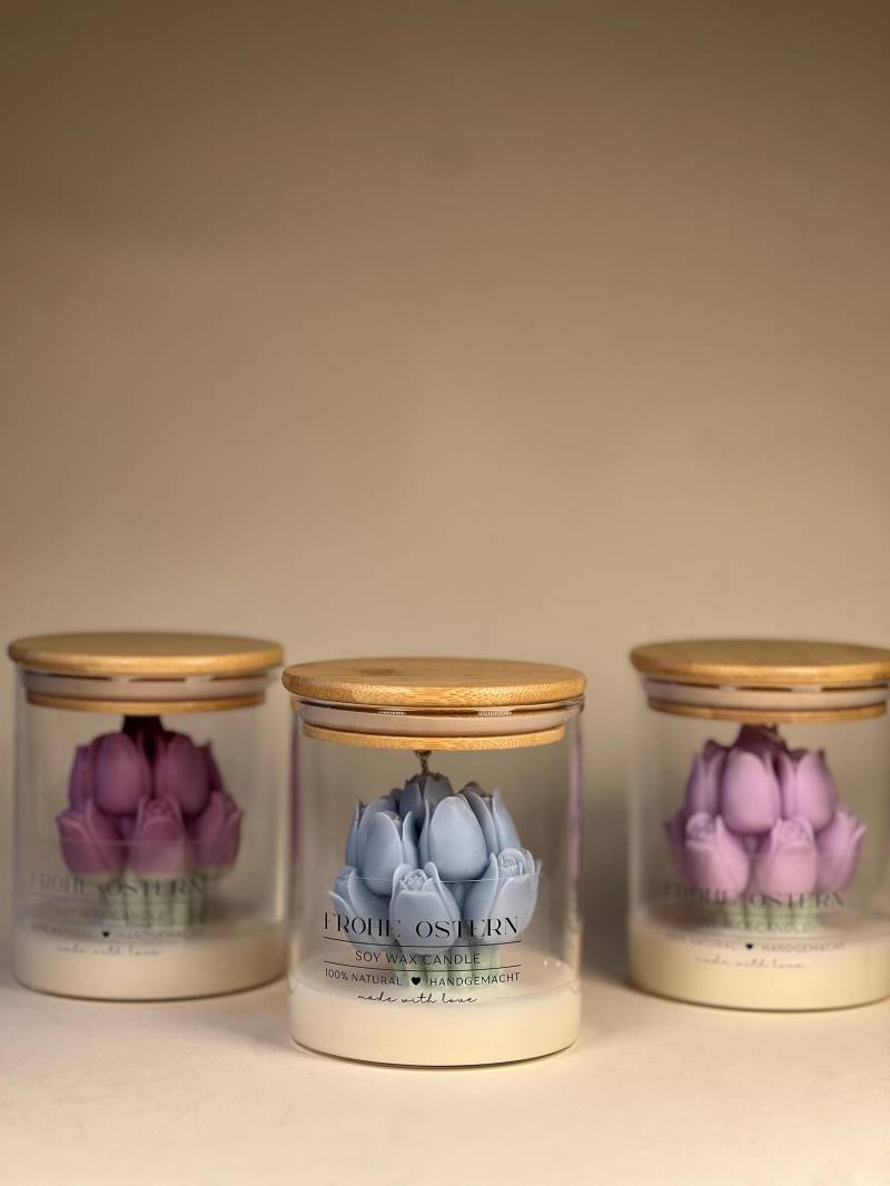 Frohe Ostern - Tulpen Kerze Aus Sojawachs Im Glas Handgemachte Duftkerze Geschenkidee, Geburtstag & Muttertag, Sale von Etsy - ByLiloandSary