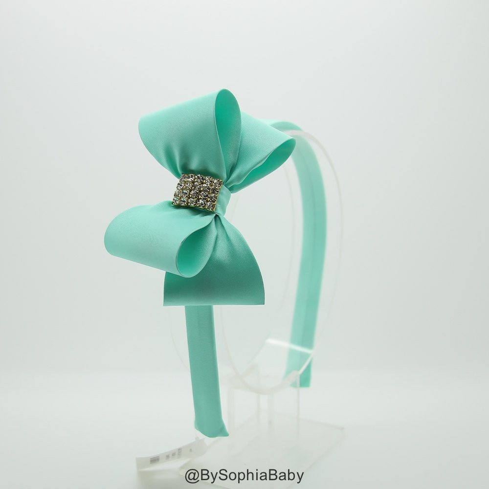 Aqua Green Bow Stirnband, Mädchens Kleinkind Grün Hart Mädchen Bogen Blumenmädchen 970 von Etsy - BySophiaBaby