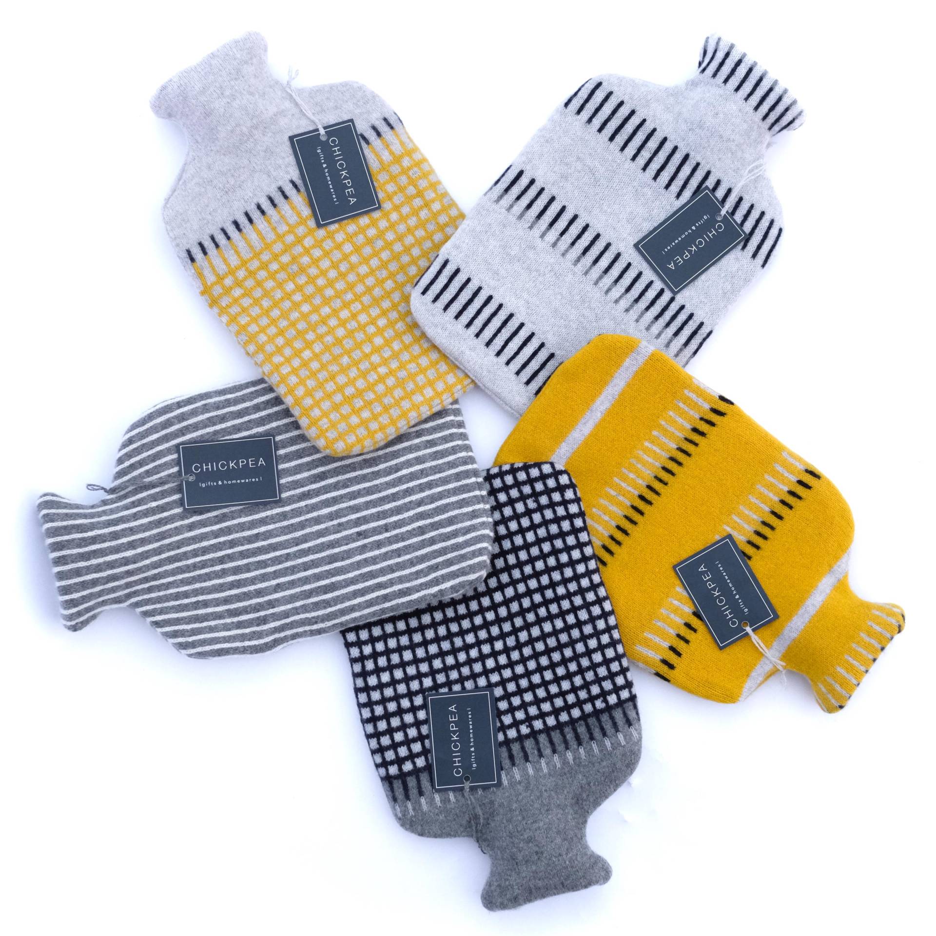 Yellow & Grey Hot Water Bottle With Lambswool Knitted Cover von Etsy - CHICKPEAknit
