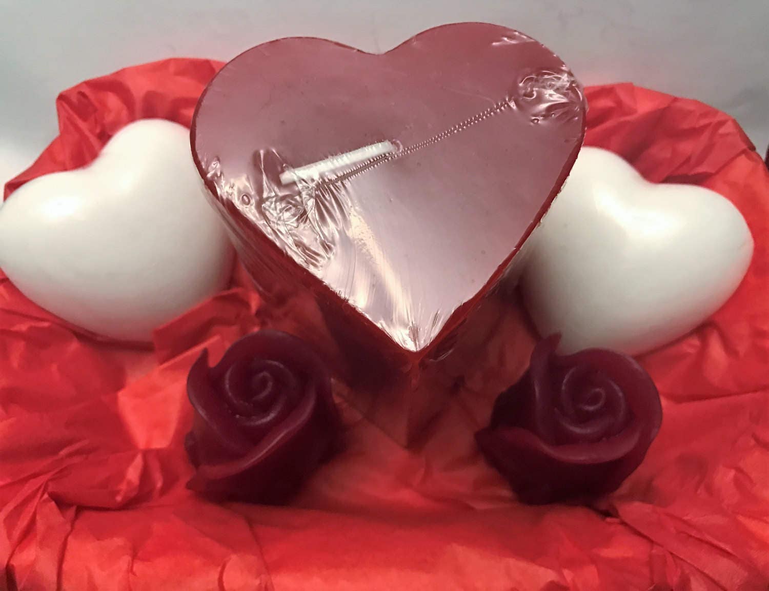 Valentinstag Herzen Und Rosen Kerze & Seifen Geschenkkorb von Etsy - CandlesSoapAndMore