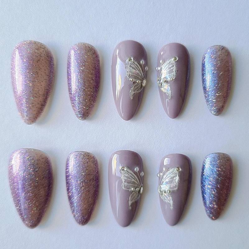 Wiederverwendbares Press On Nails/Violet Sommer Nägel Frühling Butterfly Luxus Fake Nagel Set Acryl von Etsy - CapybaraNails