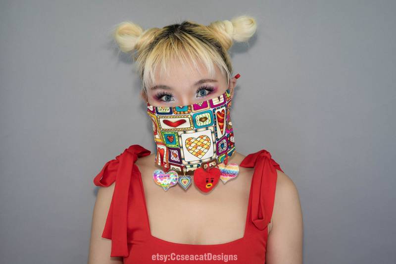 Kawaii Süße Assortierte Herzen Gesichtsmaske Bedeckung, Valentinstag von Etsy - CcseacatDesigns