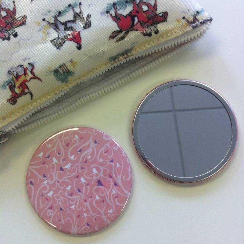 Coral Pink "Wenig Vögel' Große Taschenspiegel von Etsy - CharlieBuckleyDesign