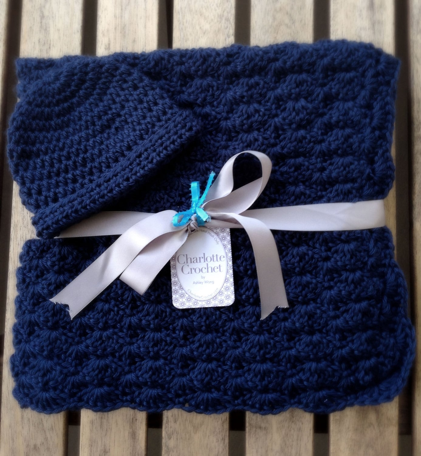 Baby Gehäkelte Decke Mit Passender Mütze - Dark Country Blue von Etsy - CharlotteCrochet