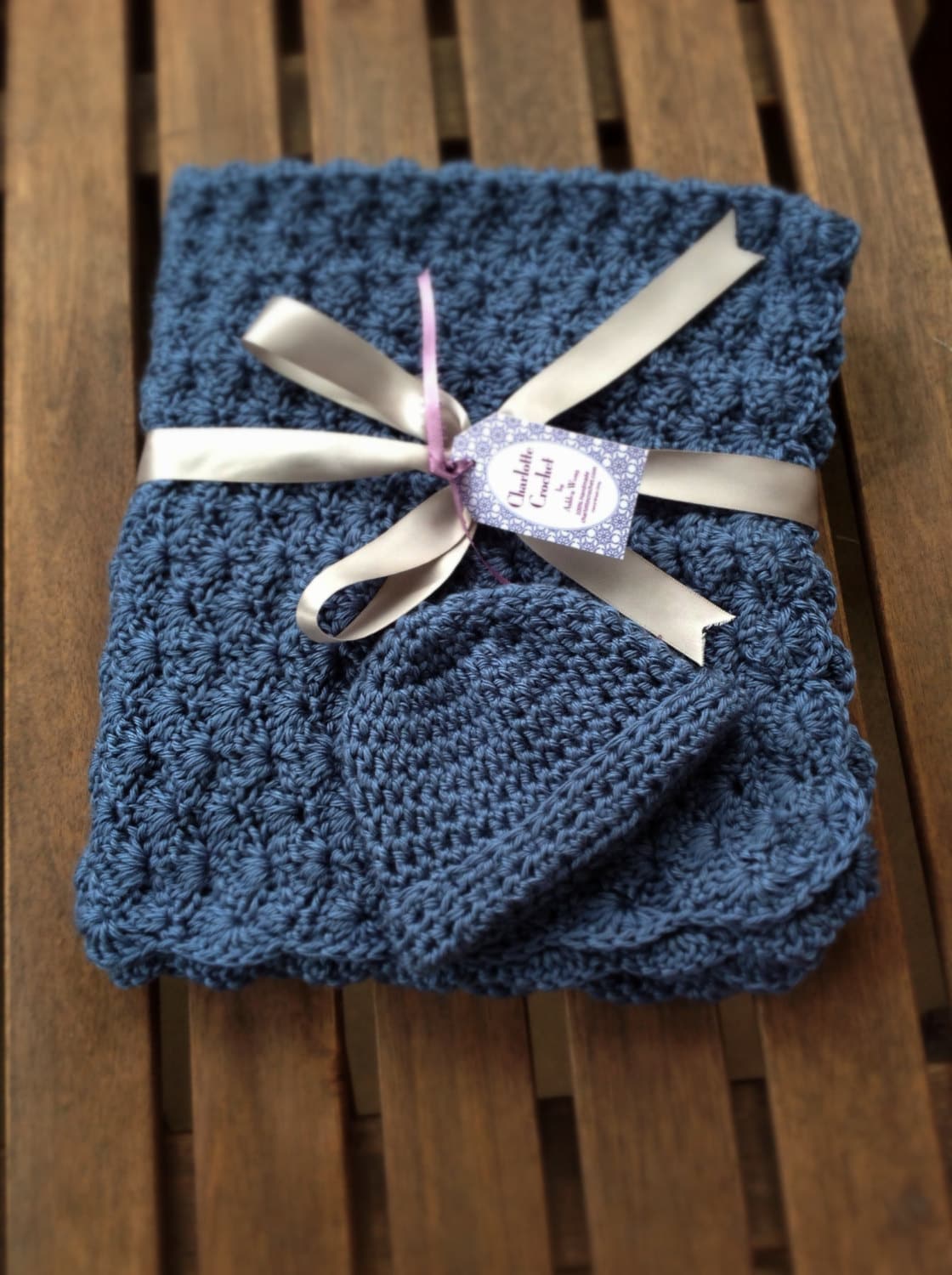 Gehäkelte Babydecke Mit Passender Mütze - Country Blue von Etsy - CharlotteCrochet