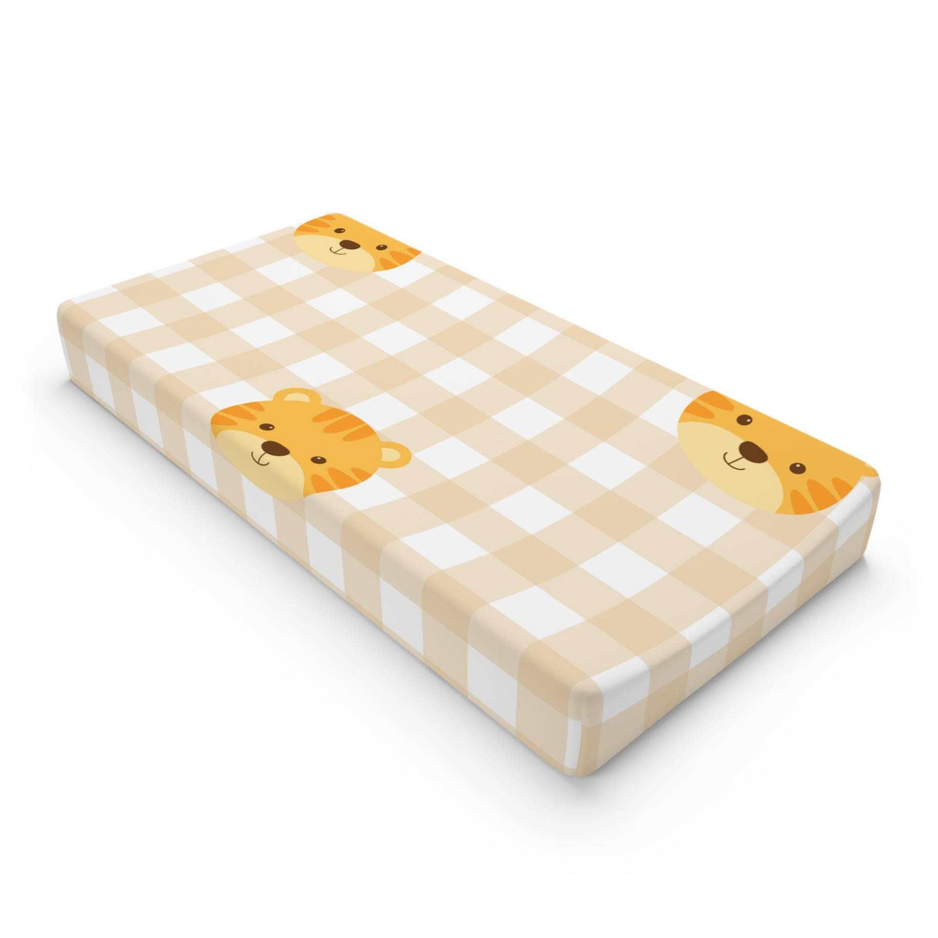 Beige Check Tiger Faces Baby Changing Pad Cover | Nursery von Etsy - CherrySecretBoutique