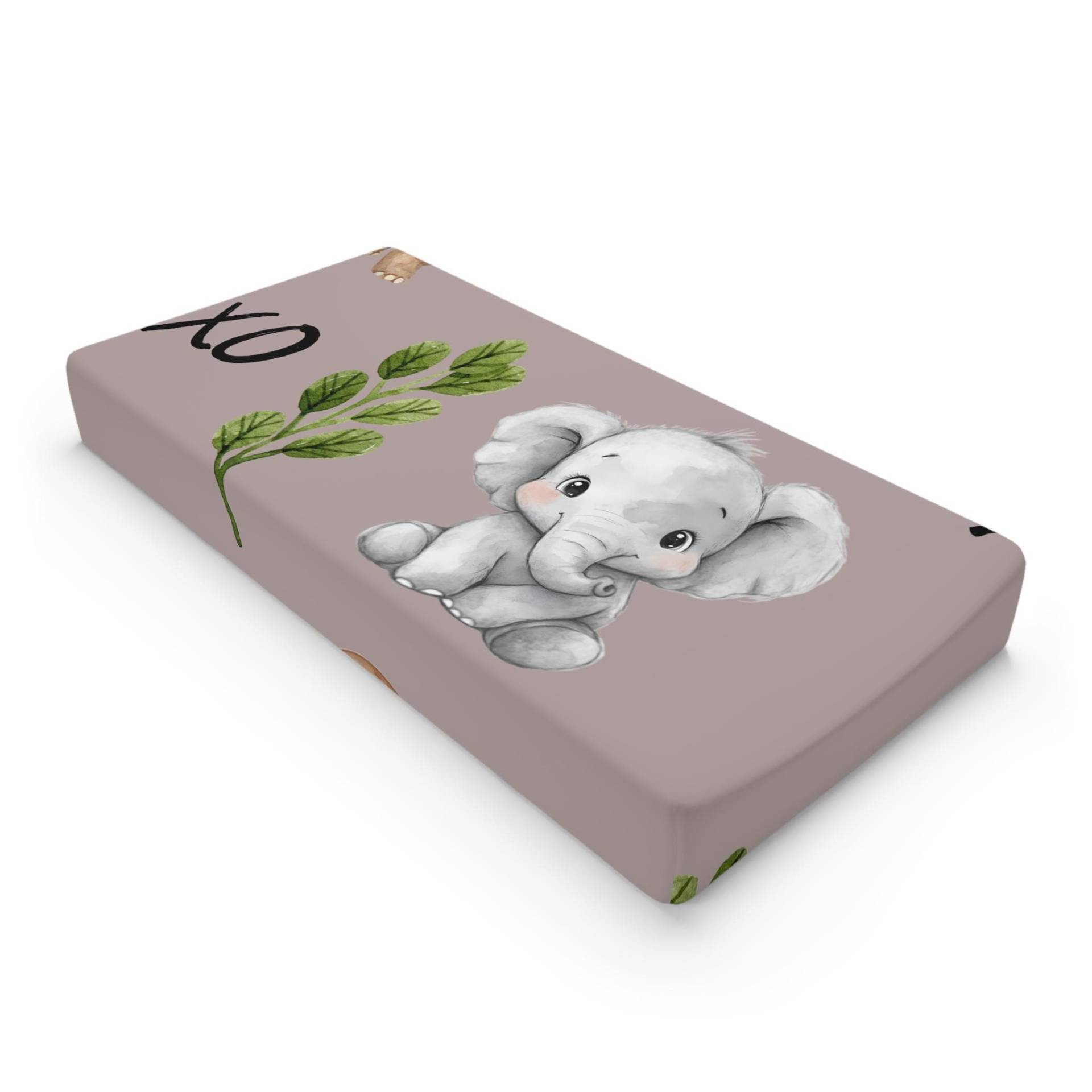 Gray Elephant Nursery Illustration Baby Changing Pad Cover | Floral Leaves von Etsy - CherrySecretBoutique