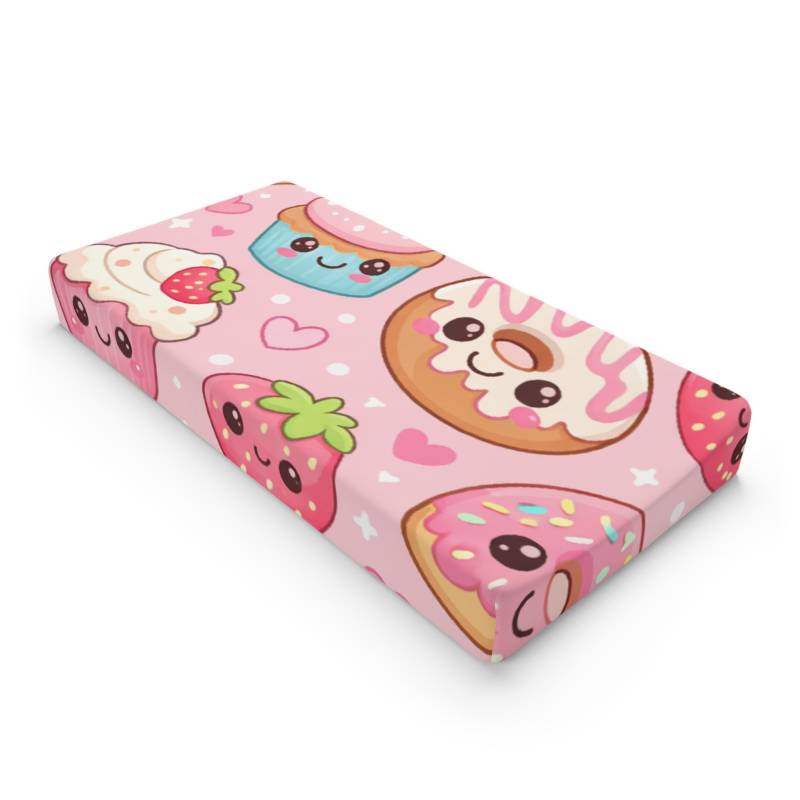 Kawaii Donuts & Strawberries Baby Changing Pad Cover | Pink Dessert Nursery von Etsy - CherrySecretBoutique
