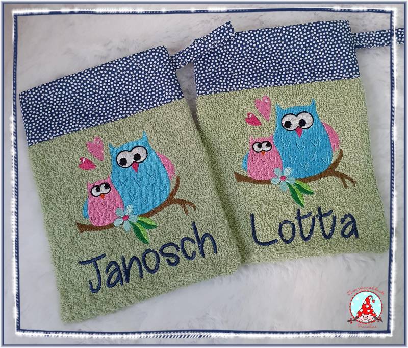 Waschlappen Mit Namen & Wunschmotiv Waschhandschuh Baby/Kind Eule von Etsy - CheyennenShop