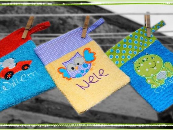 Waschlappen Mit Namen & Wunschmotiv Waschhandschuhn Für Baby Kinder von Etsy - CheyennenShop