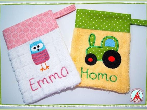 Waschlappen Mit Namen & Wunschmotiv Waschhandschuhn Für Baby Kinder von Etsy - CheyennenShop