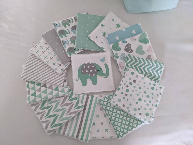 Waschbare Babytücher Mit Blauem Und Mintgrünem Elefantenmuster - Bio-Baumwolle Wiederverwendbar Umweltfreundliche Geschenkidee Zur Geburt von Etsy - ChezMelleAnge