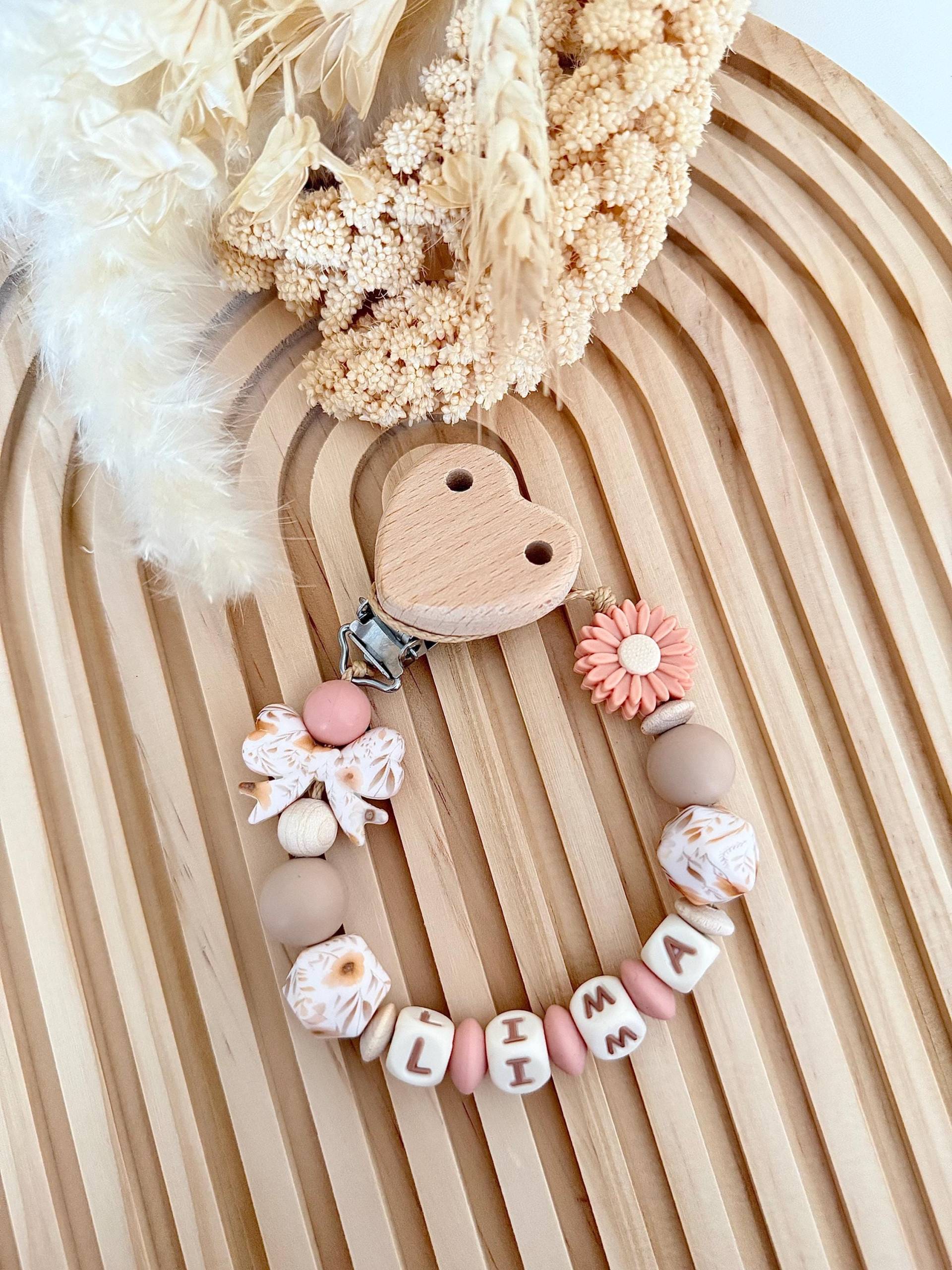 Personalisierte Schnullerkette Baby Mädchen Geschenk Zur Geburt Taufe Babyparty Silikonperlen Blume Schleife Floralmuster von Etsy - ChriluzaShop